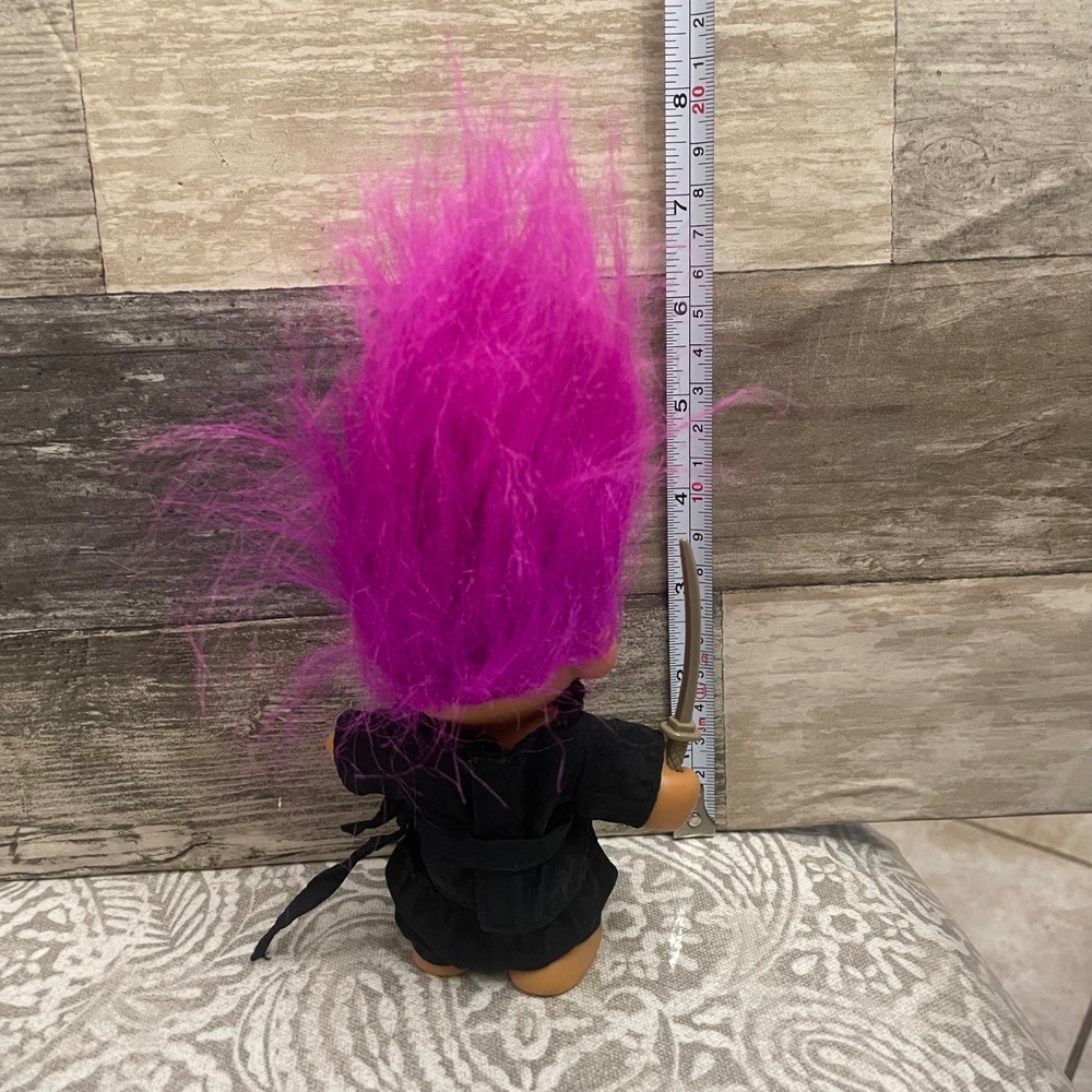 Vintage Troll Ninja Warrior Purple Hair Samurai Sword Black Outfit Collectible - Picture 2 of 3